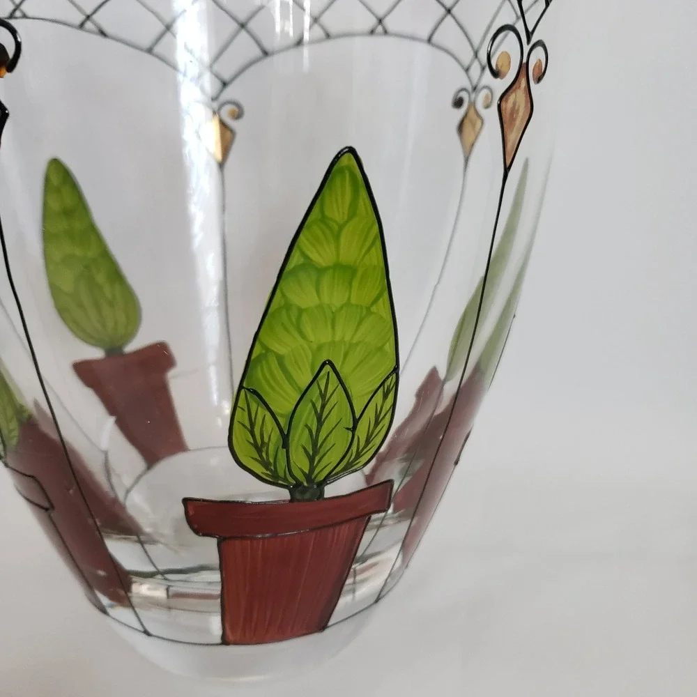 Nagel Large Vase Topiary Planter Painted Glass 9.375 in x 7.5 in Made In Germany
